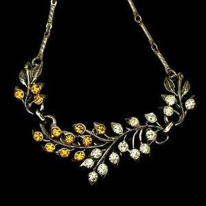 Vintage Coro Signed Gold Yellow Rhinestones adjustable Necklace